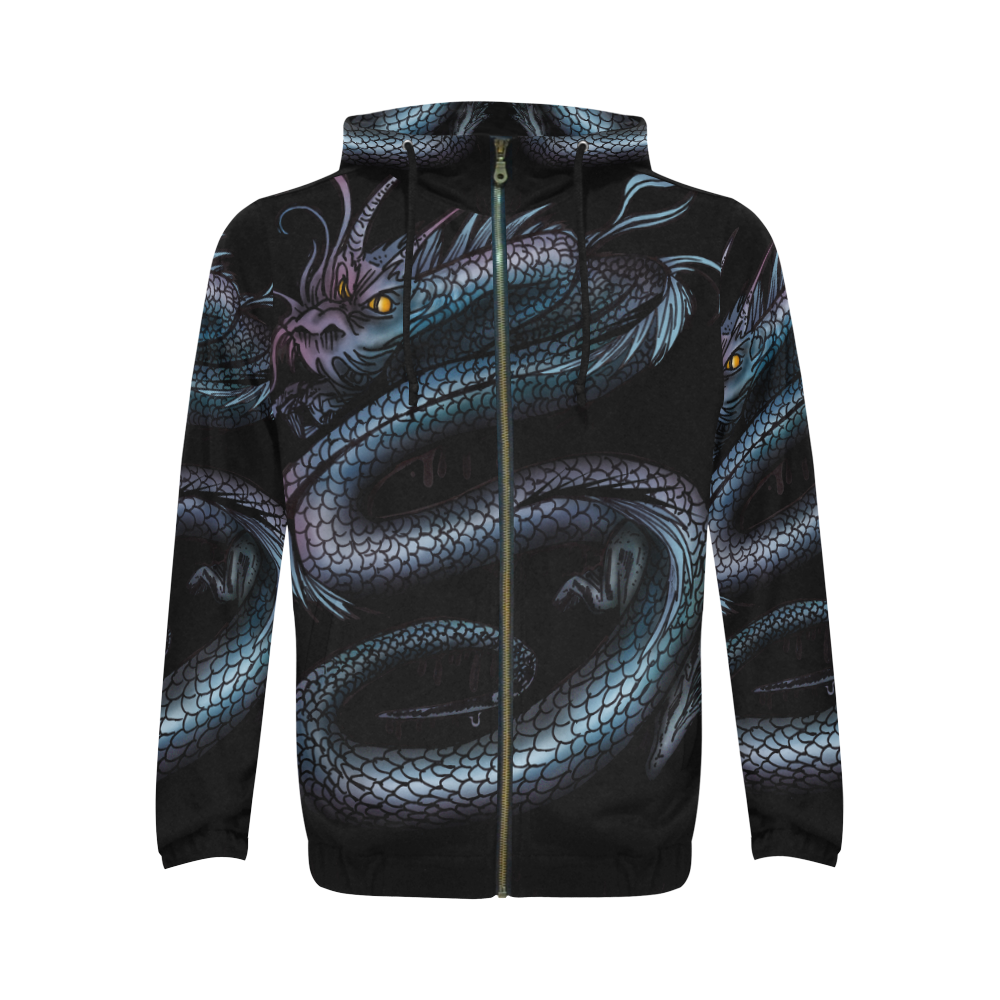 Dragon Swirl All Over Print Full Zip Hoodie for Men (Model H14)