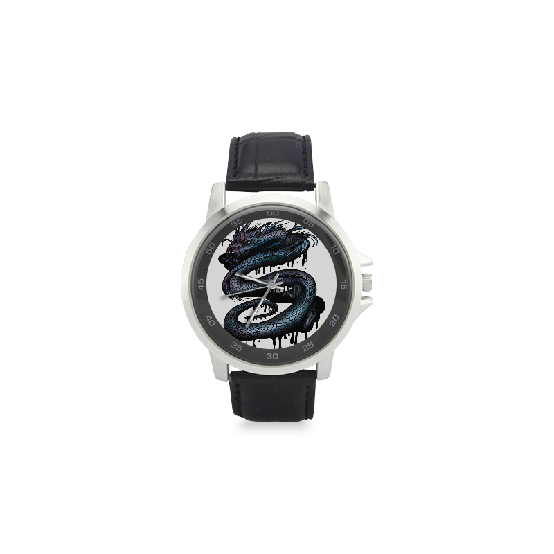 Dragon Swirl Unisex Stainless Steel Leather Strap Watch(Model 202)