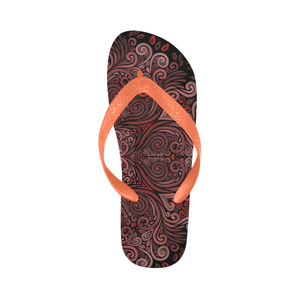 Red, orange, pink and brown 3D Mandala Pattern Flip Flops for Men/Women (Model 040)