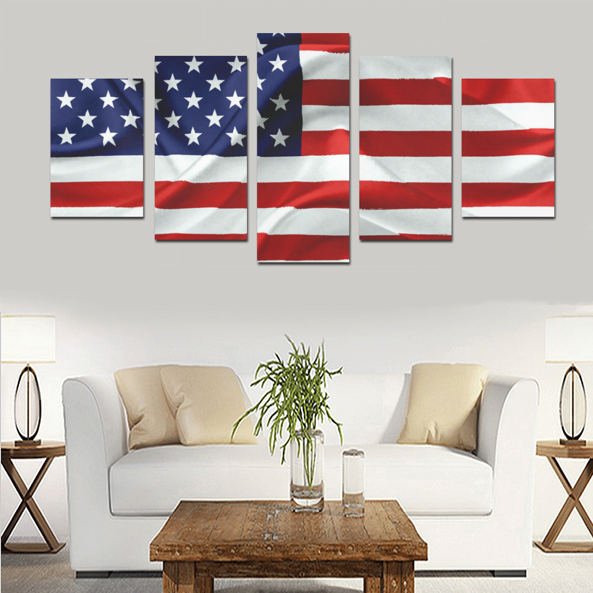 America Flag Banner Patriot Stars Stripes Freedom Canvas Print Sets D (No Frame)