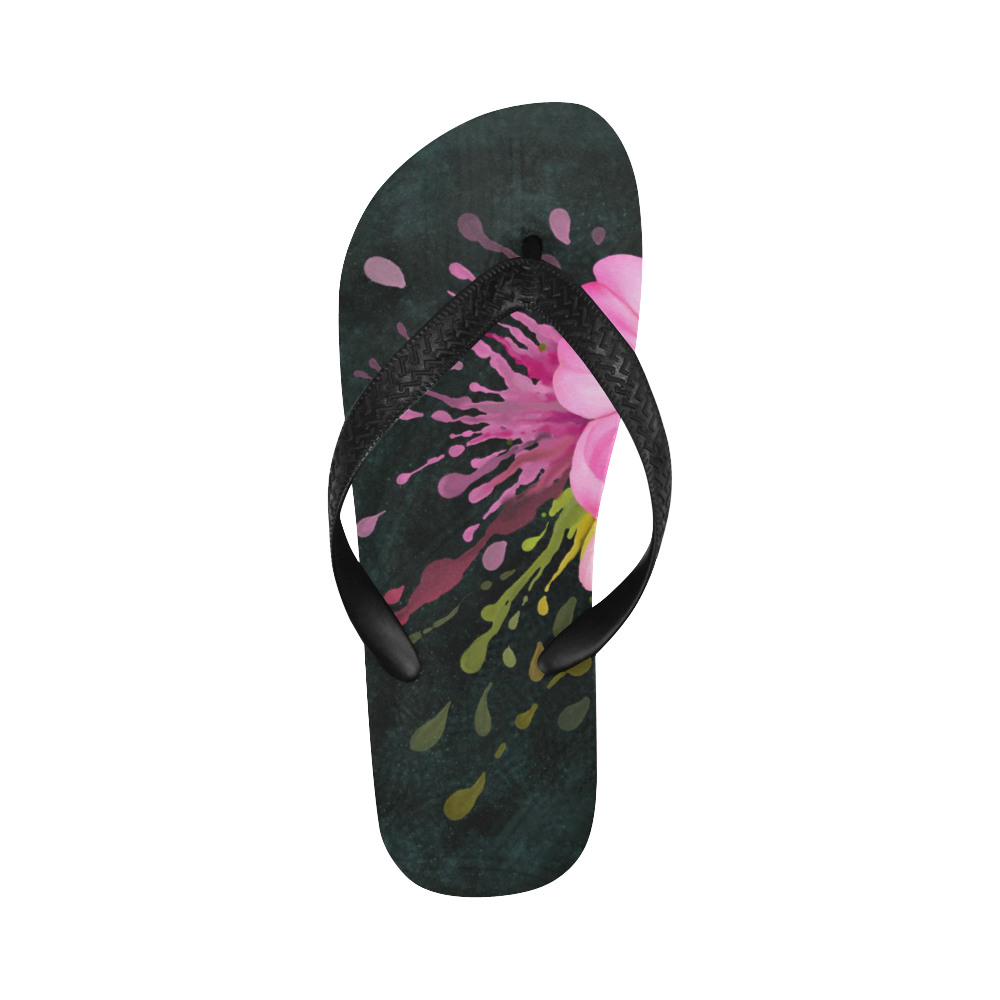 Pink flower, color splash, floral eruption Flip Flops for Men/Women (Model 040)