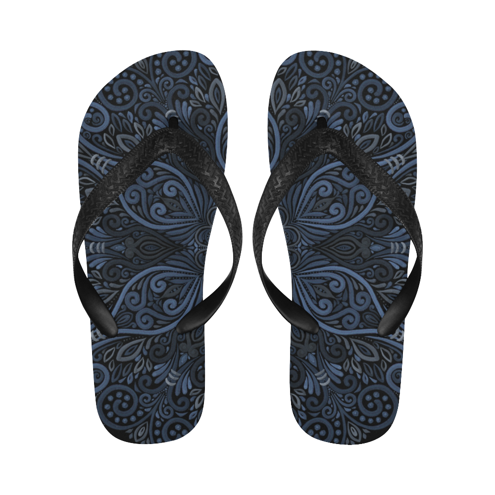 Blue Mandala Pattern with 3D effect Flip Flops for Men/Women (Model 040)