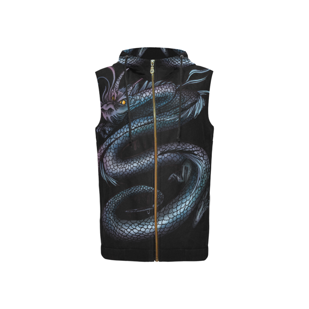 Dragon Swirl All Over Print Sleeveless Zip Up Hoodie for Women (Model H16)