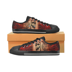 Creepy skulls on red background Canvas Women's Shoes/Large Size (Model 018)