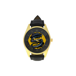 Dragon Swirl Men's Golden Leather Strap Watch(Model 210)