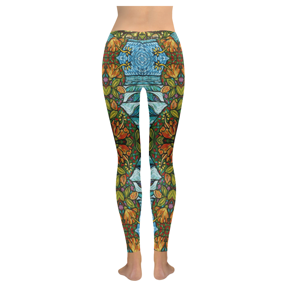 Orange Hibiscus Women's Low Rise Leggings (Invisible Stitch) (Model L05)