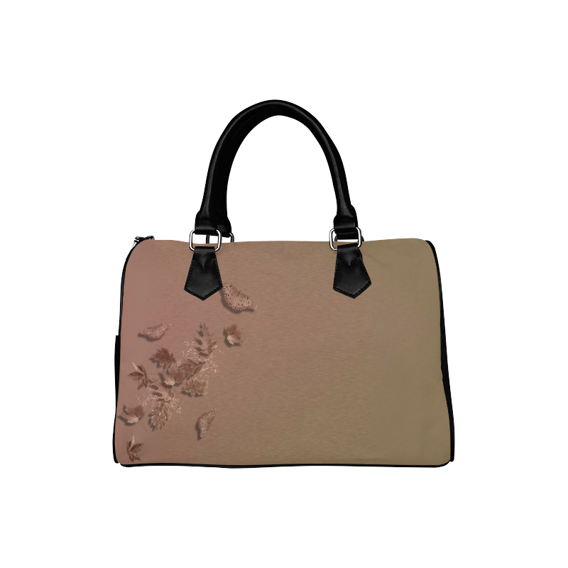 Metallic Bronze Fall Butterfly Boston Handbag (Model 1621)