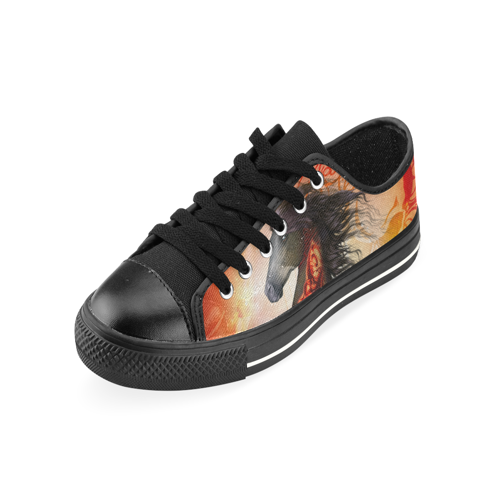 Awesome creepy horse with skulls Canvas Women's Shoes/Large Size (Model 018)