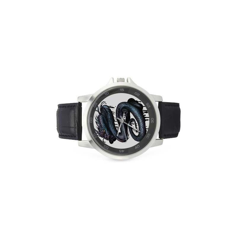 Dragon Swirl Unisex Stainless Steel Leather Strap Watch(Model 202)