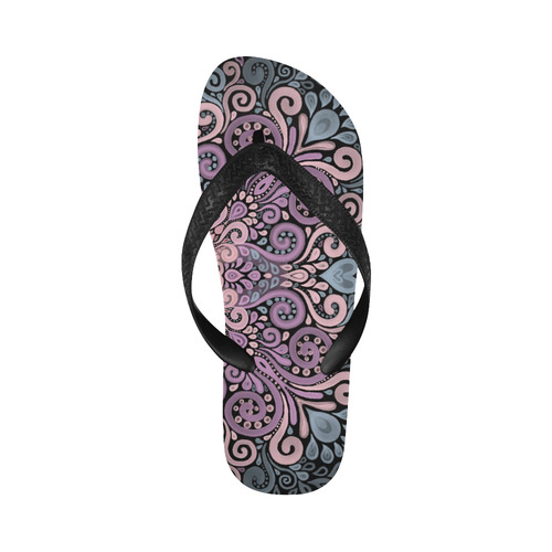 Pink, purple blue, Boho Watercolor Ornate Flip Flops for Men/Women (Model 040)