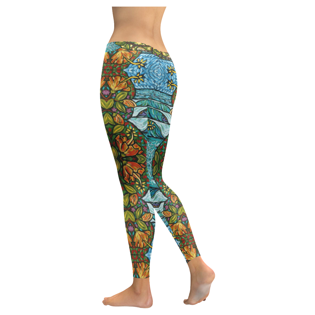 Orange Hibiscus Women's Low Rise Leggings (Invisible Stitch) (Model L05)