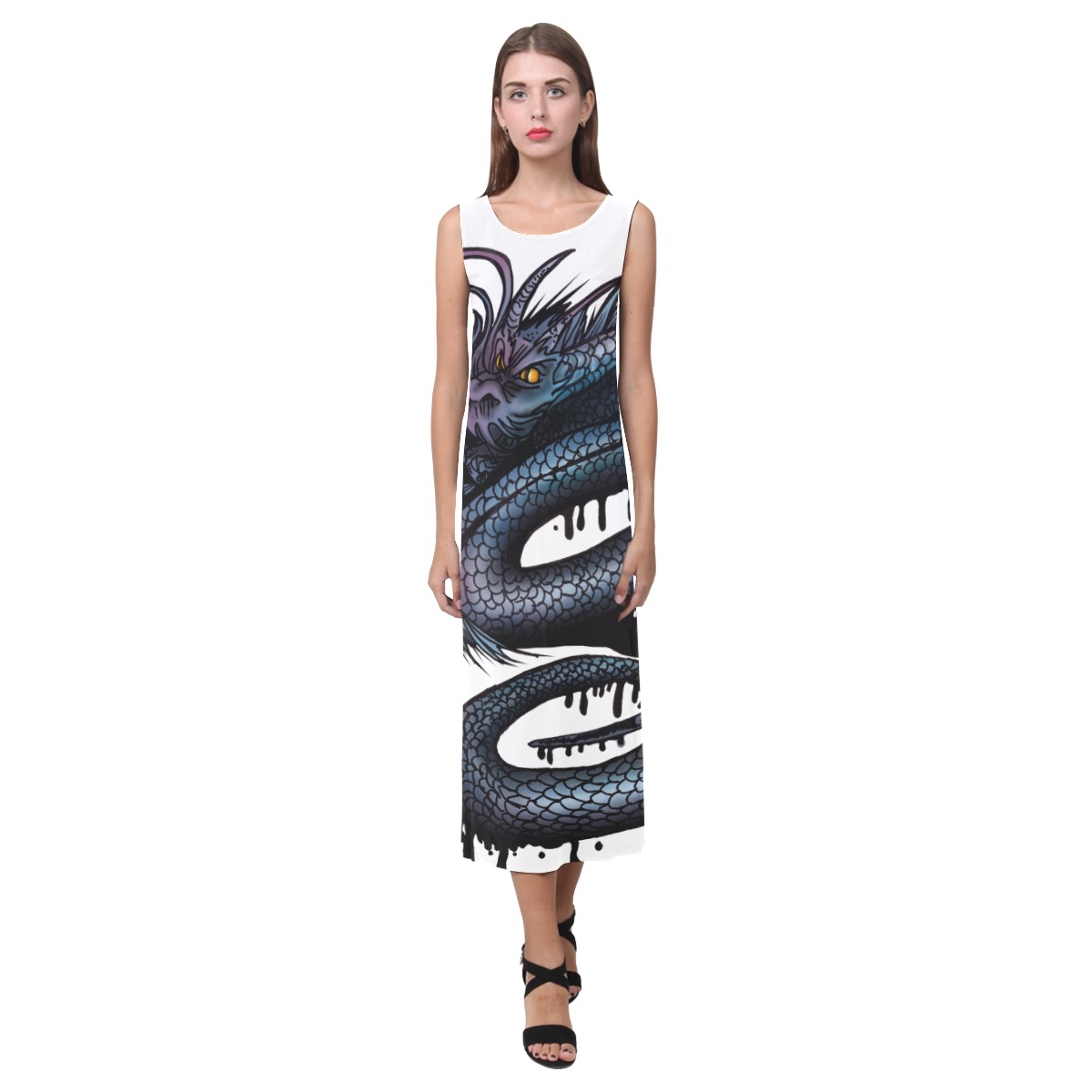 Dragon Swirl Phaedra Sleeveless Open Fork Long Dress (Model D08)