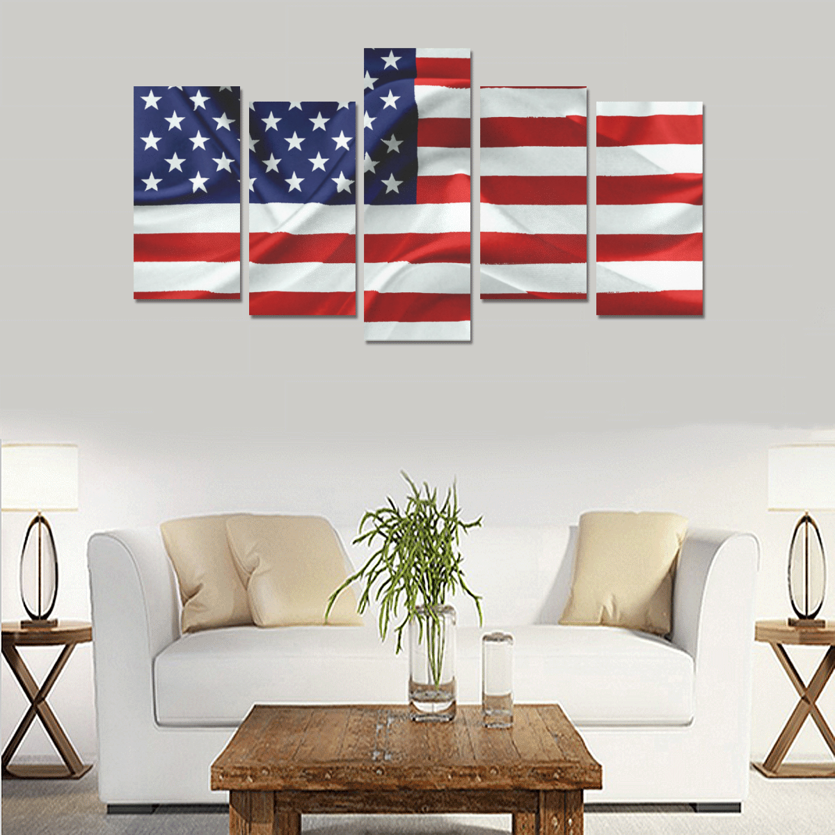 America Flag Banner Patriot Stars Stripes Freedom Canvas Print Sets E (No Frame)
