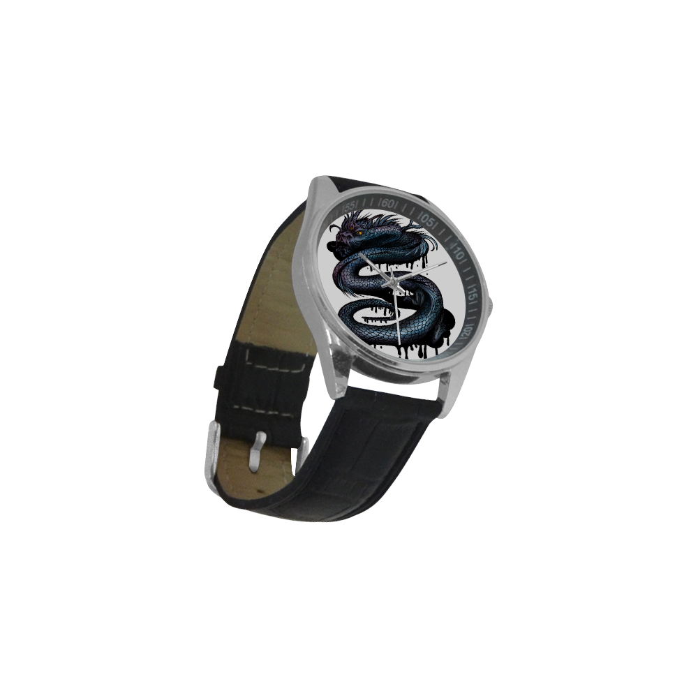 Dragon Swirl Men's Casual Leather Strap Watch(Model 211)