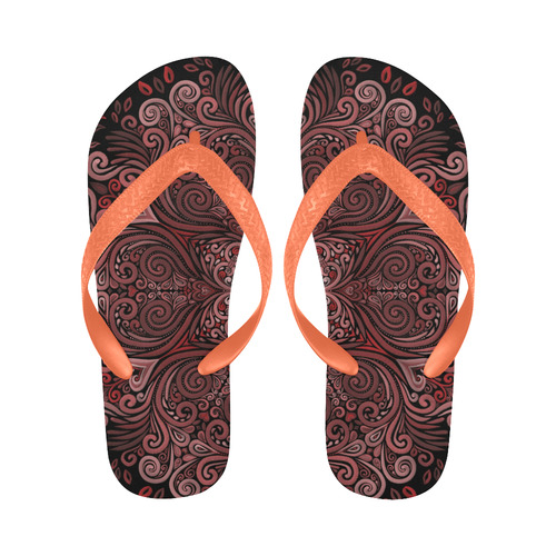 Red, orange, pink and brown 3D Mandala Pattern Flip Flops for Men/Women (Model 040)