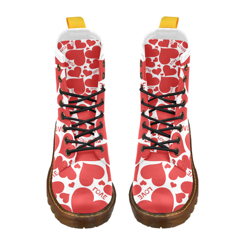 red on white allover heart boots 6 High Grade PU Leather Martin Boots For Women Model 402H