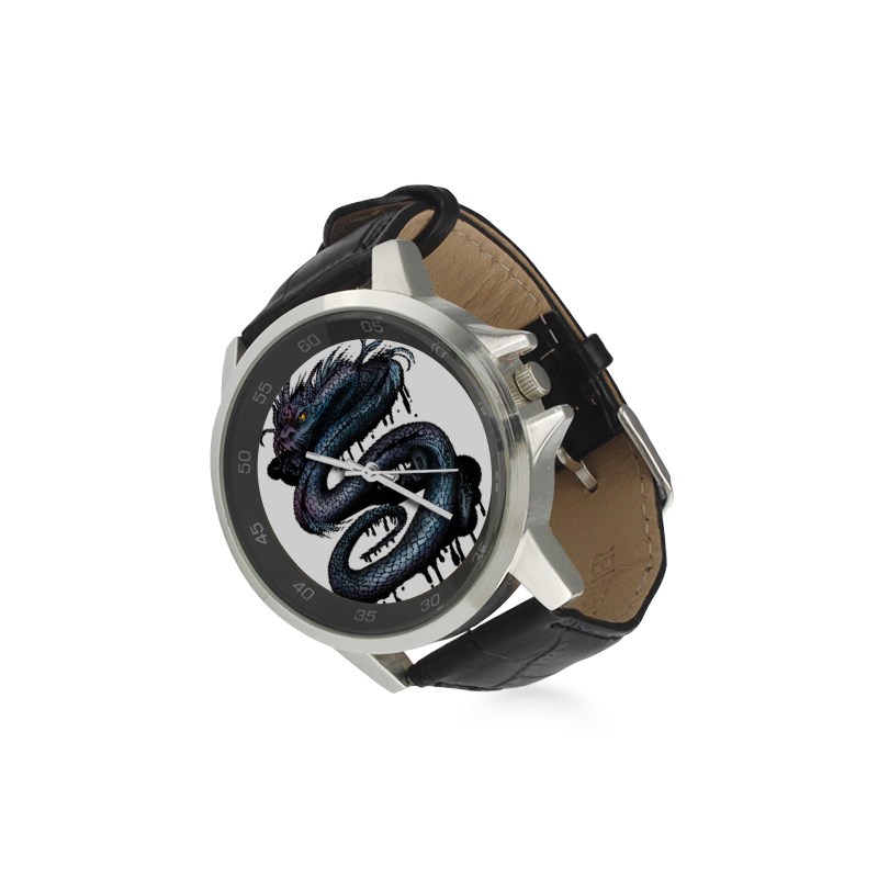 Dragon Swirl Unisex Stainless Steel Leather Strap Watch(Model 202)