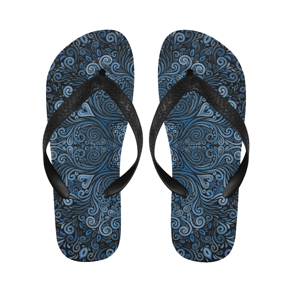 Blue Mandala Ornate Pattern 3D effect Flip Flops for Men/Women (Model 040)