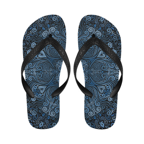 Blue Mandala Ornate Pattern 3D effect Flip Flops for Men/Women (Model 040)