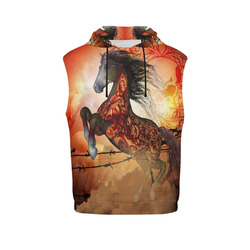 Awesome creepy horse with skulls All Over Print Sleeveless Hoodie for Men (Model H15)