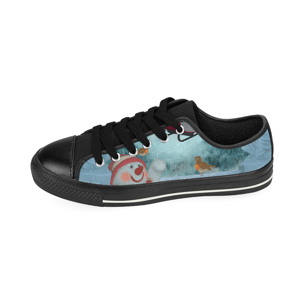 Funny snowman with Santa Claus Canvas Women's Shoes/Large Size (Model 018)
