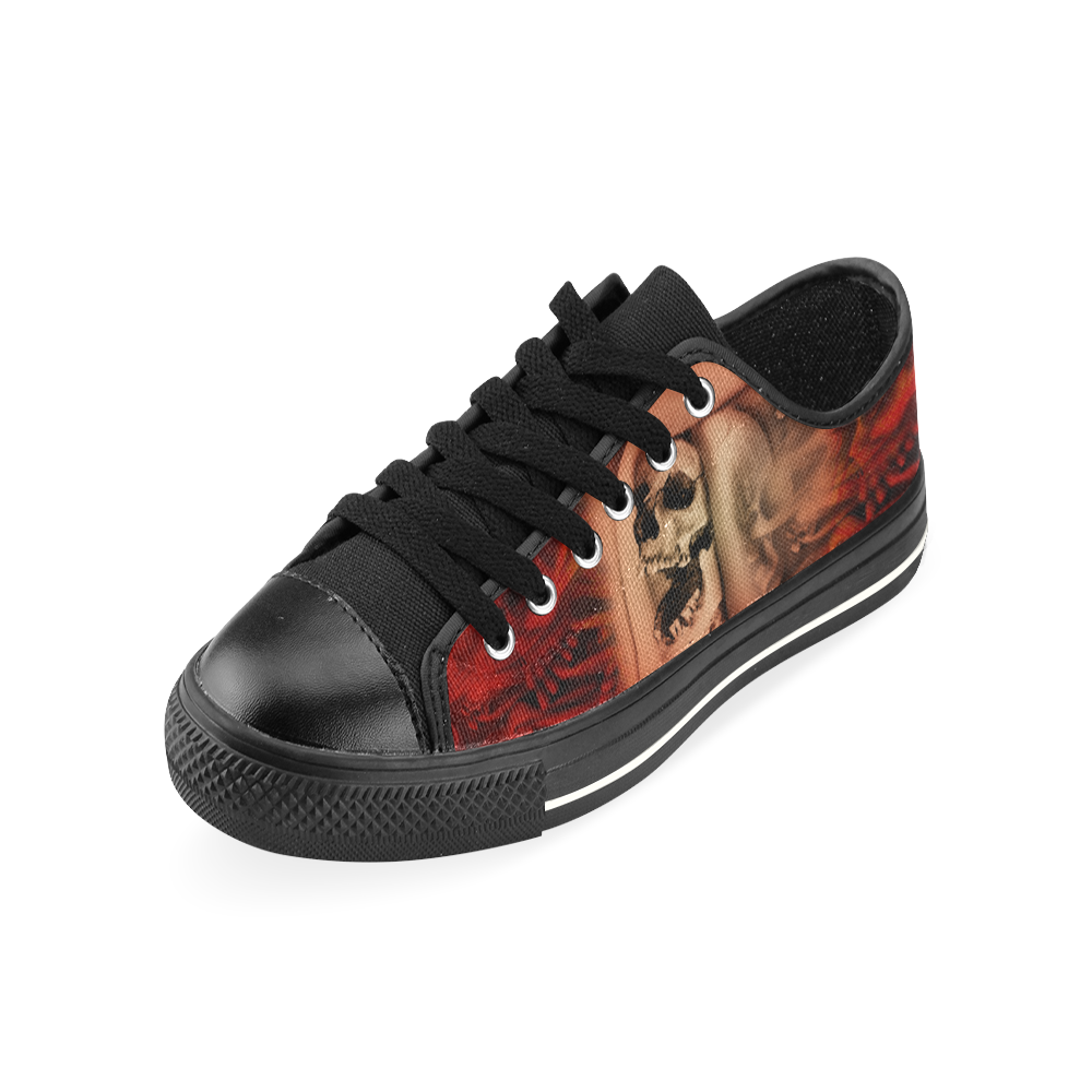 Creepy skulls on red background Canvas Women's Shoes/Large Size (Model 018)