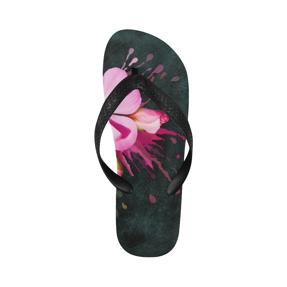 Pink flower, color splash, floral eruption Flip Flops for Men/Women (Model 040)
