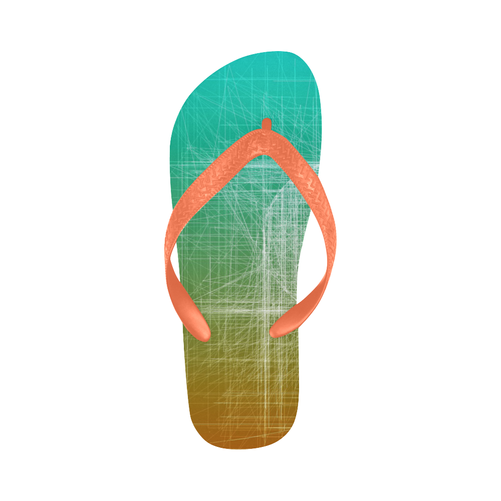 Retro Glitch in Green and Orange Flip Flops for Men/Women (Model 040)