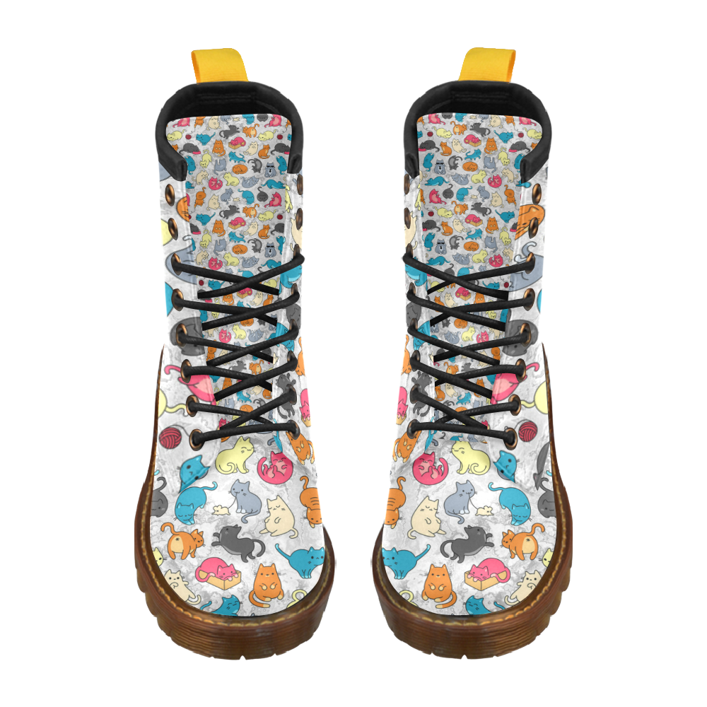 Funny Cute colorful CATS pattern High Grade PU Leather Martin Boots For Men Model 402H