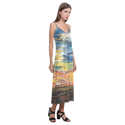Sundown V-Neck Open Fork Long Dress(Model D18)