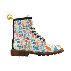 Funny Cute colorful CATS pattern High Grade PU Leather Martin Boots For Men Model 402H