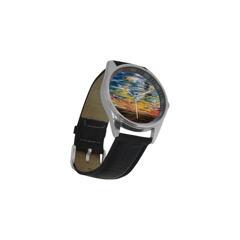 Sundown Men's Casual Leather Strap Watch(Model 211)