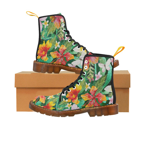 Tropical Flowers Butterflies II Custom Canvas Boots For Men Model 1203H