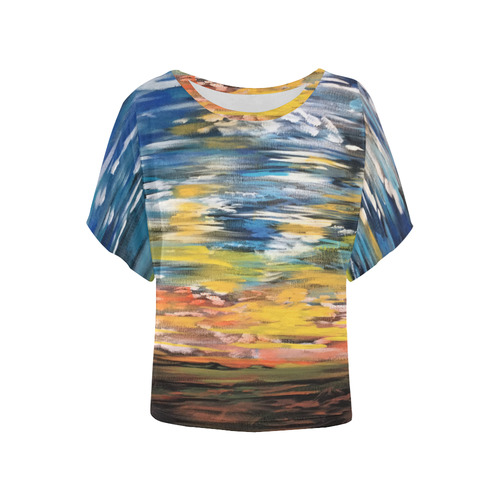 Sundown Women's Batwing-Sleeved Blouse T shirt (Model T44)