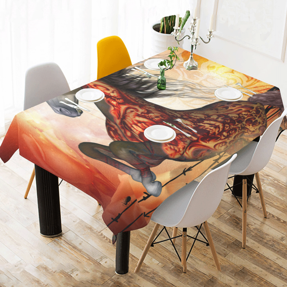 Awesome creepy horse with skulls Cotton Linen Tablecloth 60" x 90"
