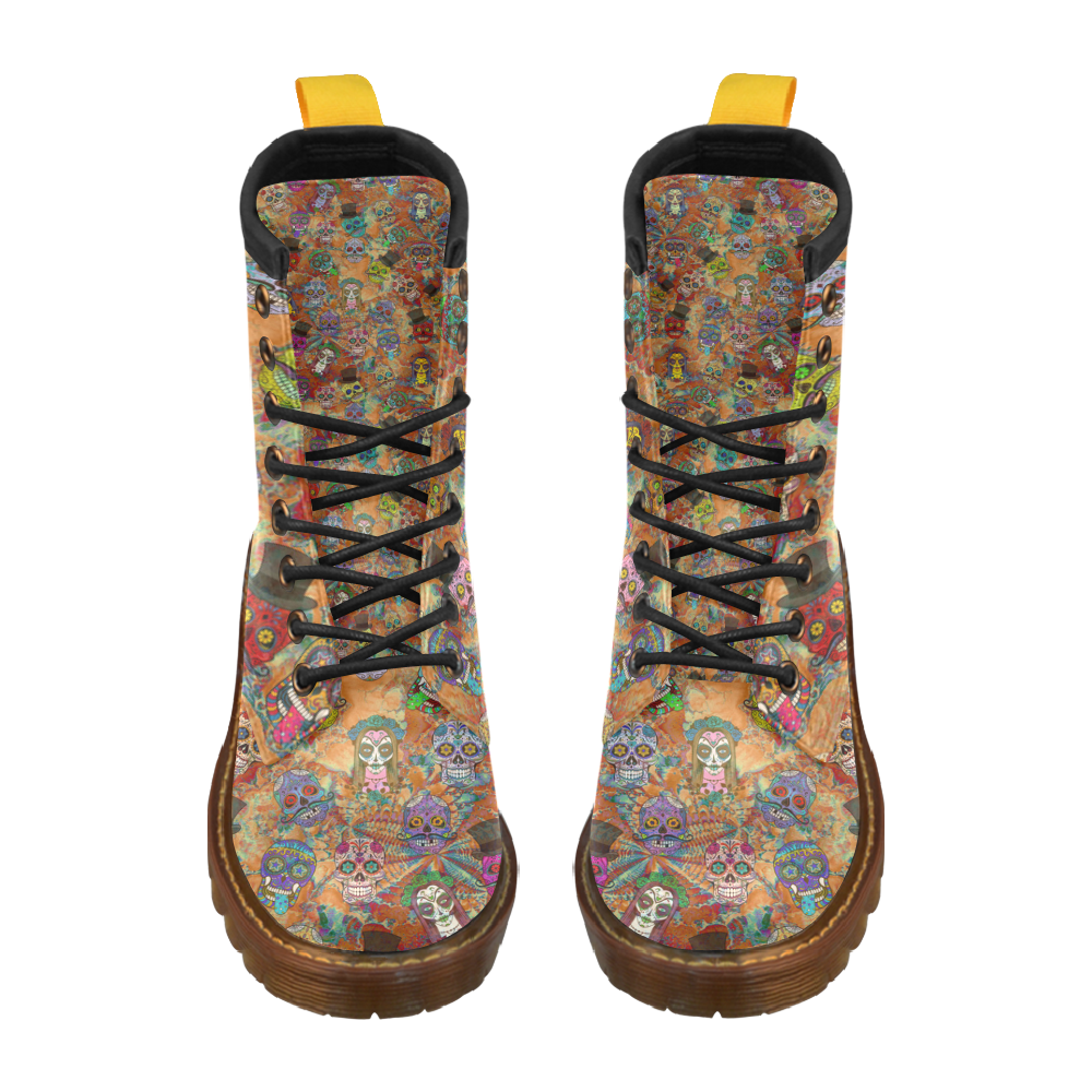 Gothic Sugar Skull Pattern I High Grade PU Leather Martin Boots For Men Model 402H