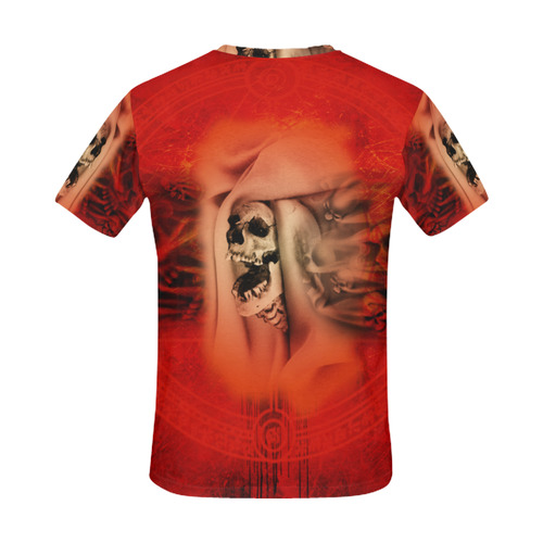 Creepy skulls on red background All Over Print T-Shirt for Men (USA Size) (Model T40)