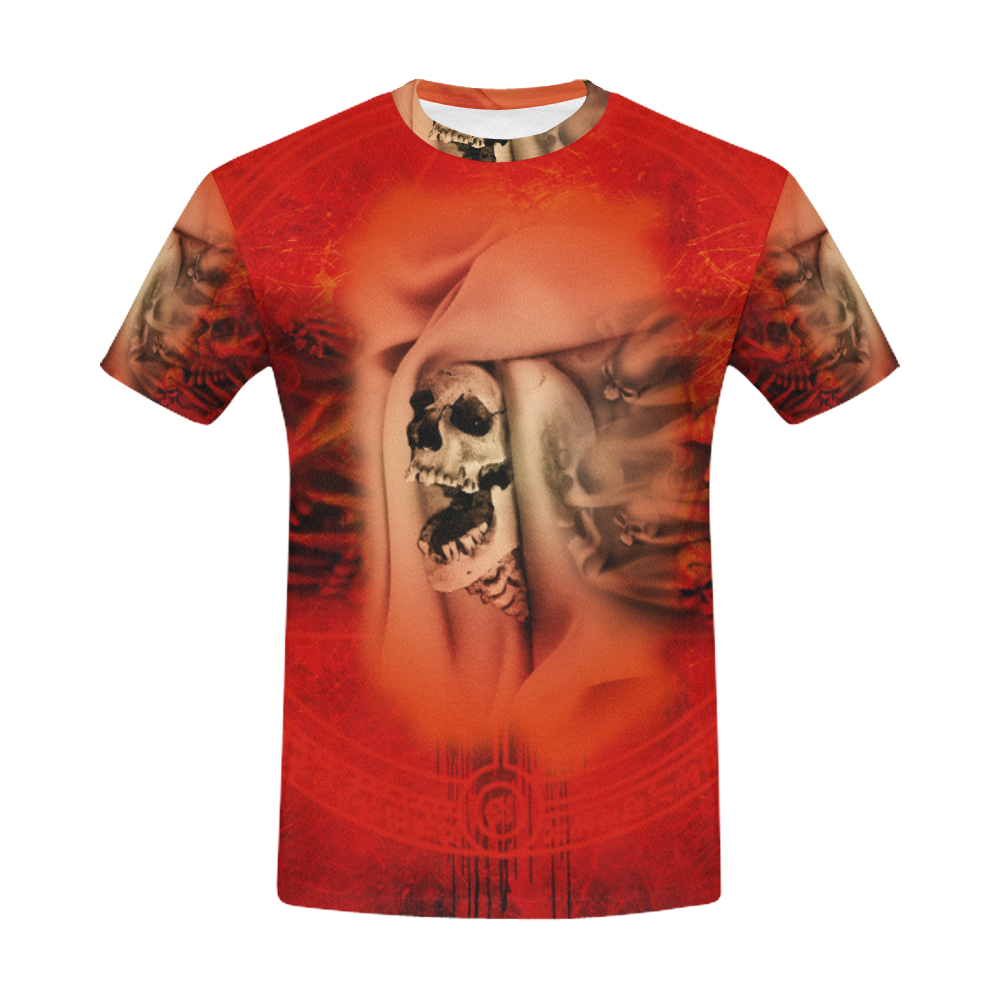 Creepy skulls on red background All Over Print T-Shirt for Men (USA Size) (Model T40)