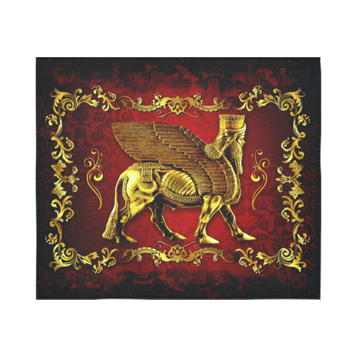 Red and Gold Lamassu Wall Tapestry Cotton Linen Wall Tapestry 60"x 51"