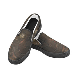 Vintage gothic brown steampunk clocks and gears Women's Slip-on Canvas Shoes (Model 019)