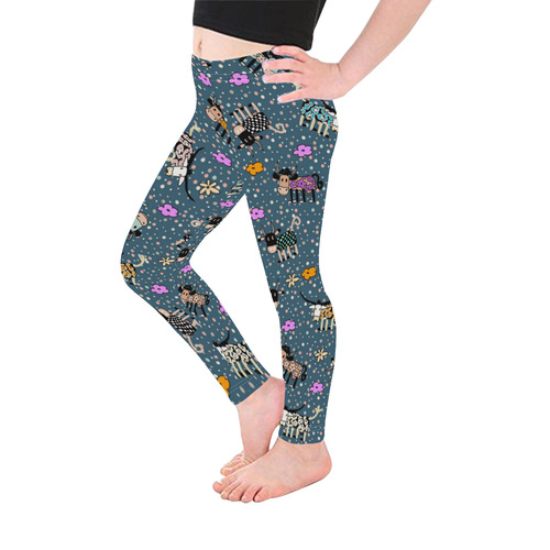 Colorfully and Funny COWS with FLOWERS Kid's Ankle Length Leggings (Model L06)