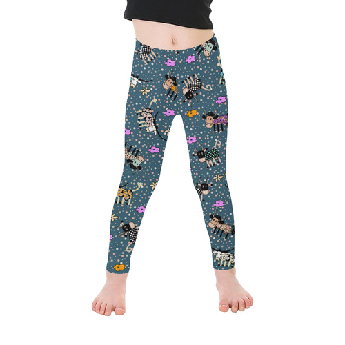 Colorfully and Funny COWS with FLOWERS Kid's Ankle Length Leggings (Model L06)