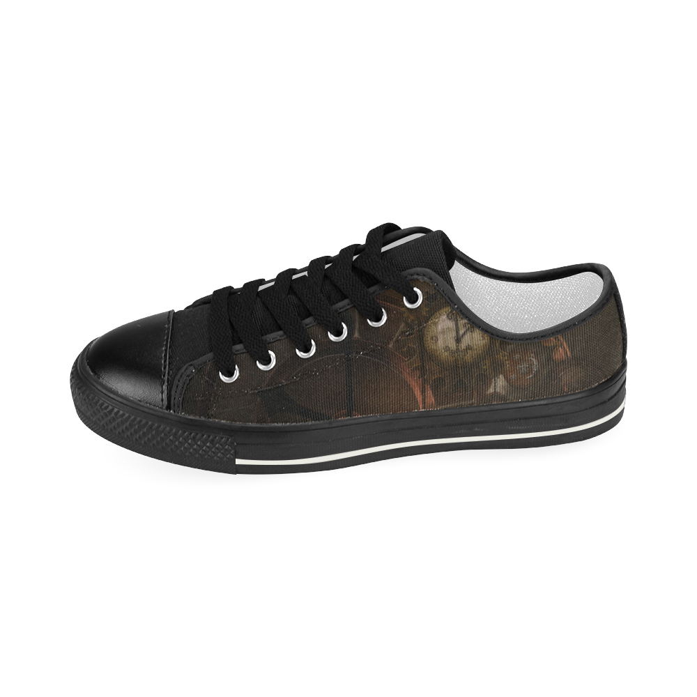Vintage gothic brown steampunk clocks and gears Women's Classic Canvas Shoes (Model 018)