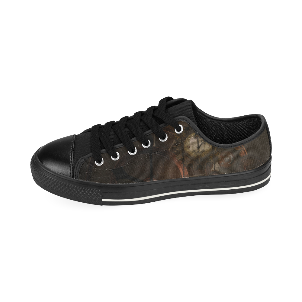 Vintage gothic brown steampunk clocks and gears Canvas Women's Shoes/Large Size (Model 018)