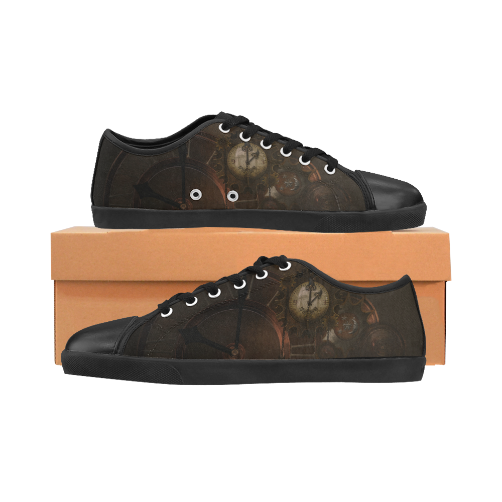 Vintage gothic brown steampunk clocks and gears Canvas Shoes for Women/Large Size (Model 016)