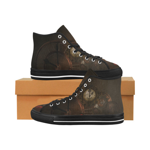 Vintage gothic brown steampunk clocks and gears Vancouver H Women's Canvas Shoes (1013-1)