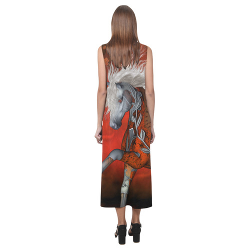 Awesome steampunk horse with wings Phaedra Sleeveless Open Fork Long Dress (Model D08)