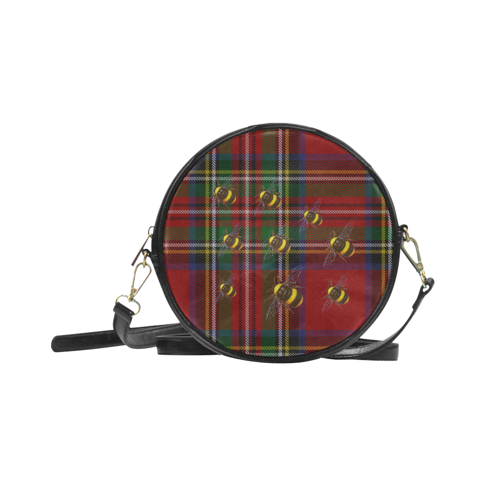 Red Tartan and Bees Round Sling Bag (Model 1647)