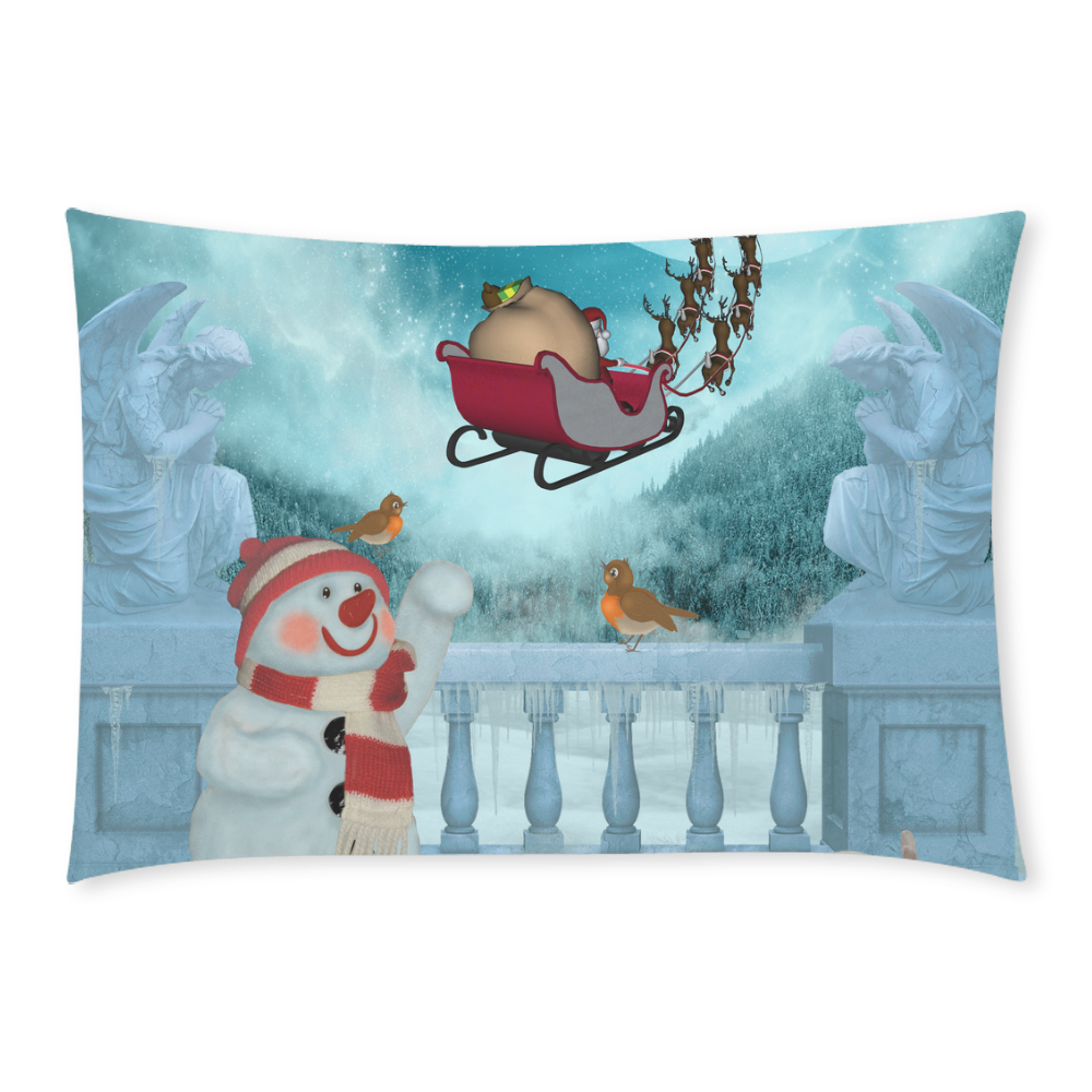 Funny snowman with Santa Claus Custom Rectangle Pillow Case 20x30 (One Side)