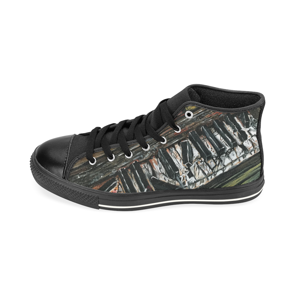 Broken Piano High Top Canvas Women's Shoes/Large Size (Model 017)